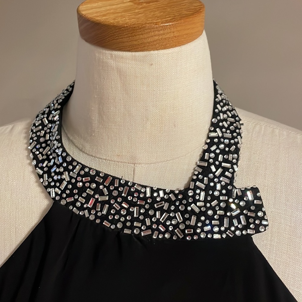 1. STATE cocktail black mini dress rhinestones halter neck/slit zipped open back - Picture 4 of 16